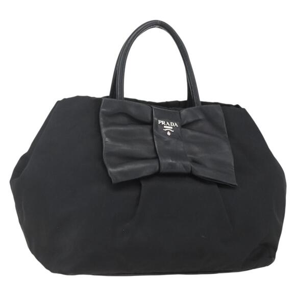PRADA Handbags - PRADA Ribbon Hand Bag Nylon Black Silver Auth 160087